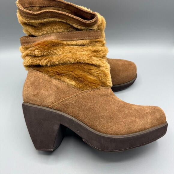 Skechers Leather Boots Womens Faux Fur Platform Ankle Bootie Brown Size 8.5 - Picture 1 of 11